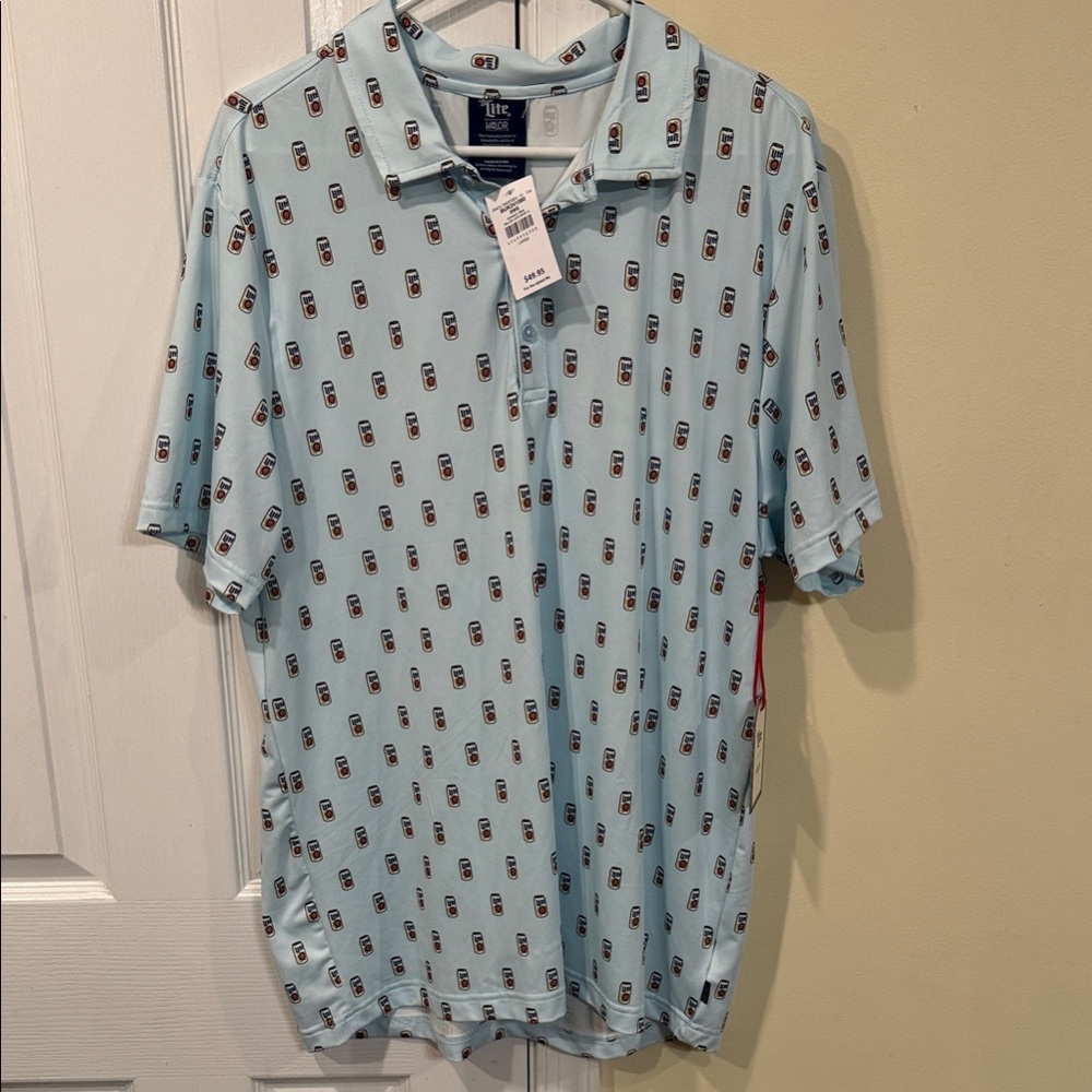Men's Light Blue Patterned Polo Shirt